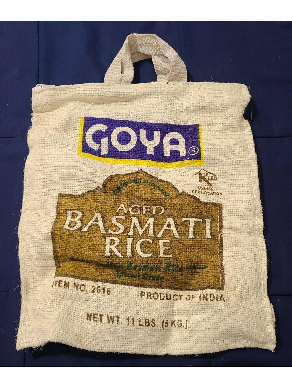 Goya Basmati Rice Burlap Tote Bag Reusable Market Eco Farmhouse Boho Zipper GUC